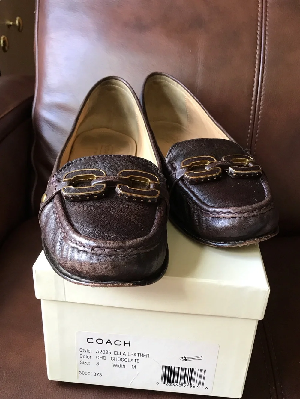 Coach Brown Leather Slip-On Loafers with Gold Hardware